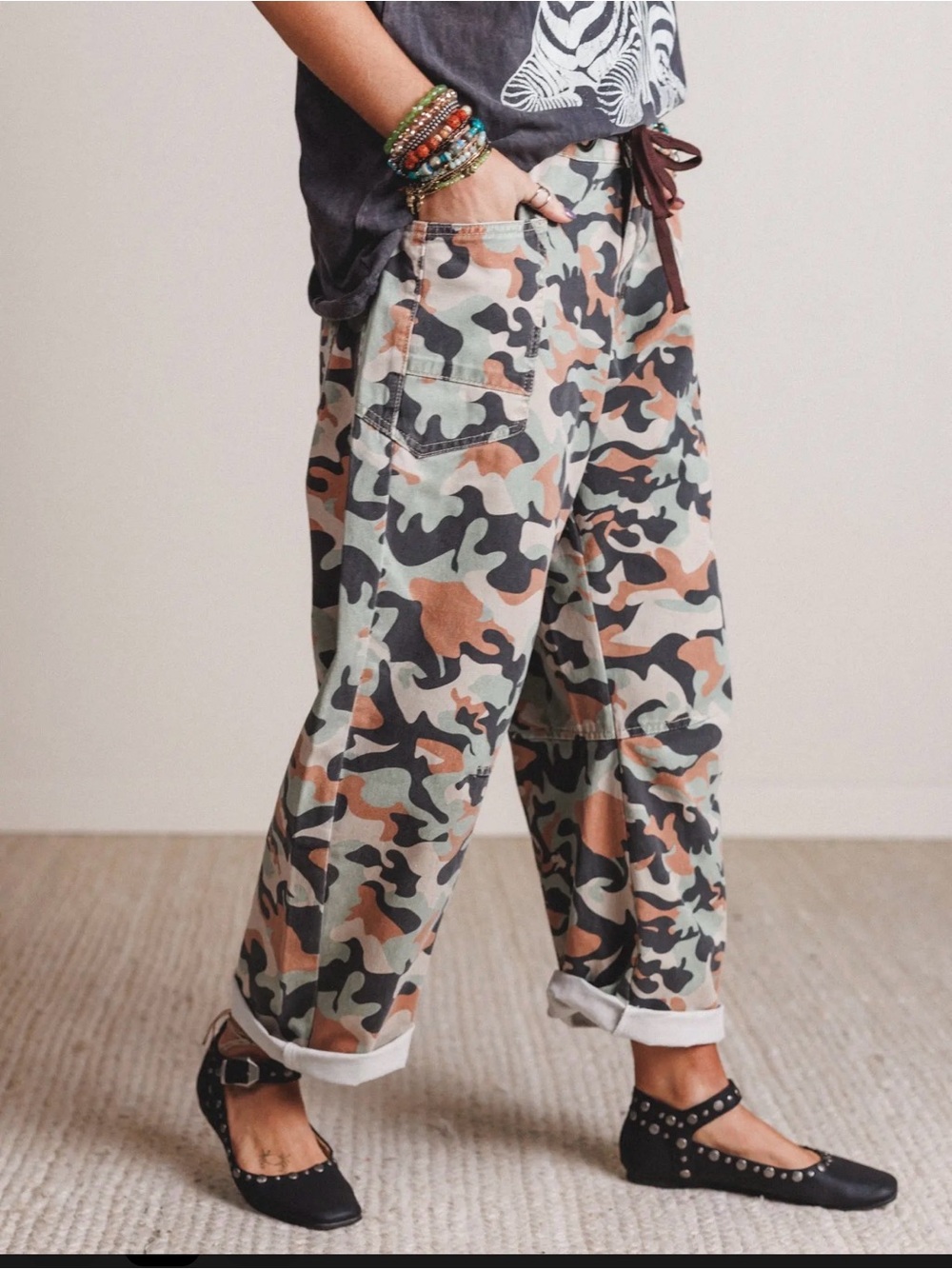 Three Bird Nest Golden Thistle Wide-Leg Camo Pants NWT Size Small - Picture 2 of 6